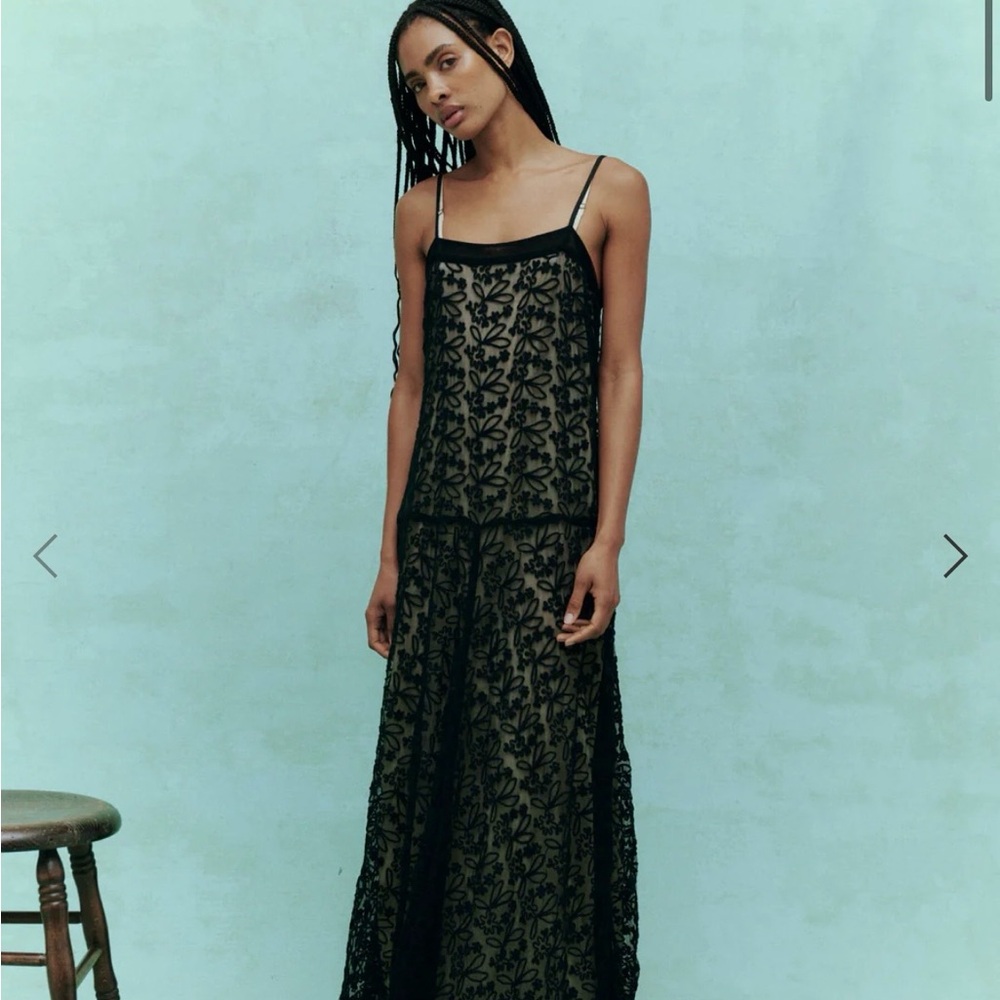 THE GREAT. Black Floral Lace Dress